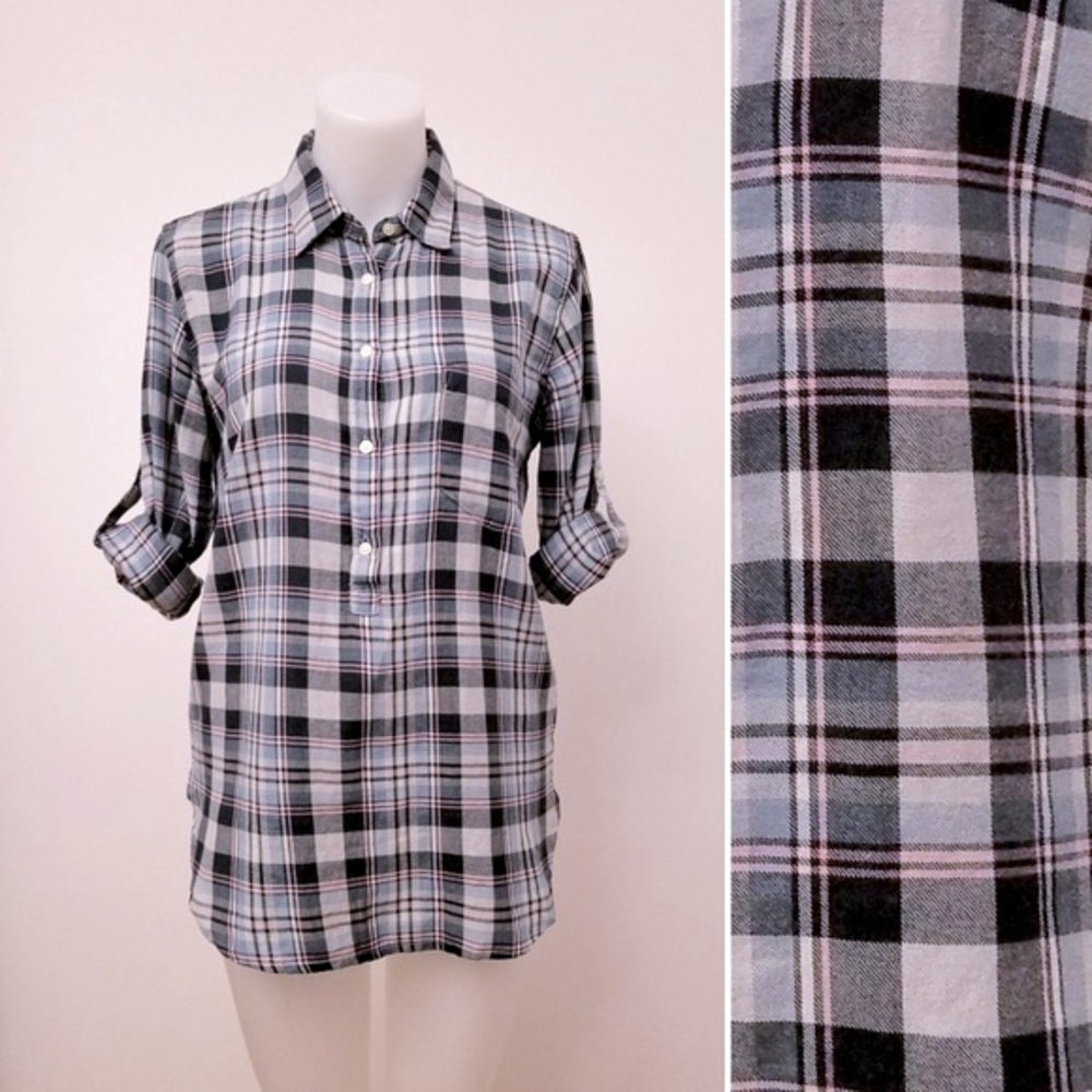 GAP Plaid Pullover Shirt, Blue/Pink, S